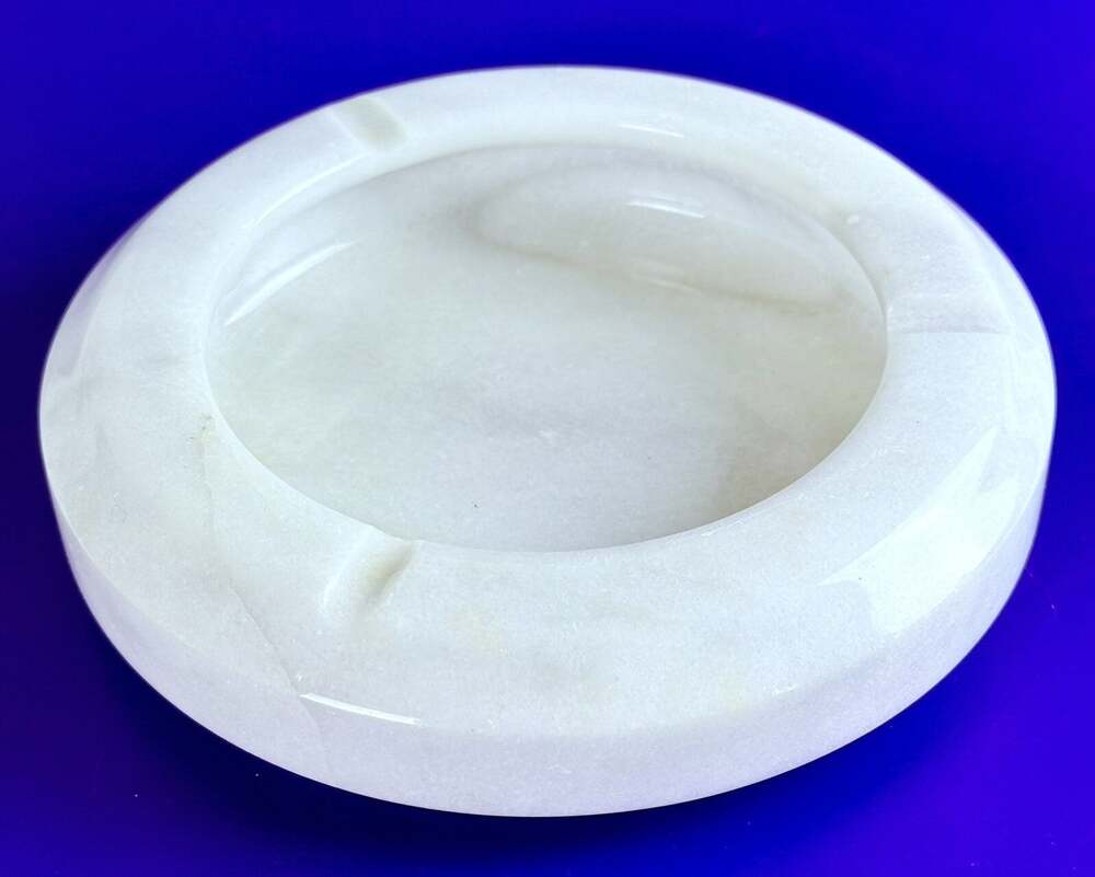 Vintage Marble Ashtray 6” Gray and White Art Deco Old Hollywood Regency